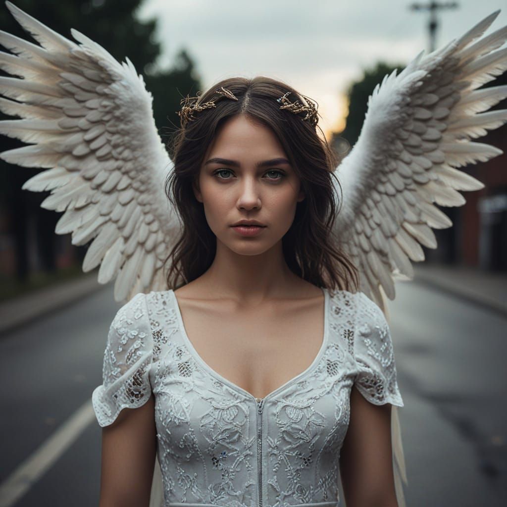 Angel Demon Hybrid in a Moment of Choice, High-Contrast Port...