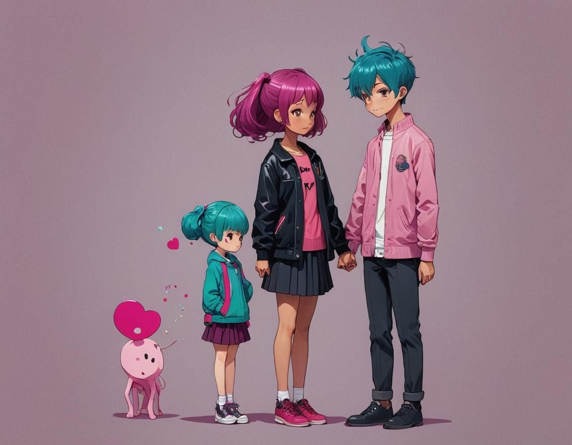 Couple in Vibrant Colors, a Blend of Anime Styles