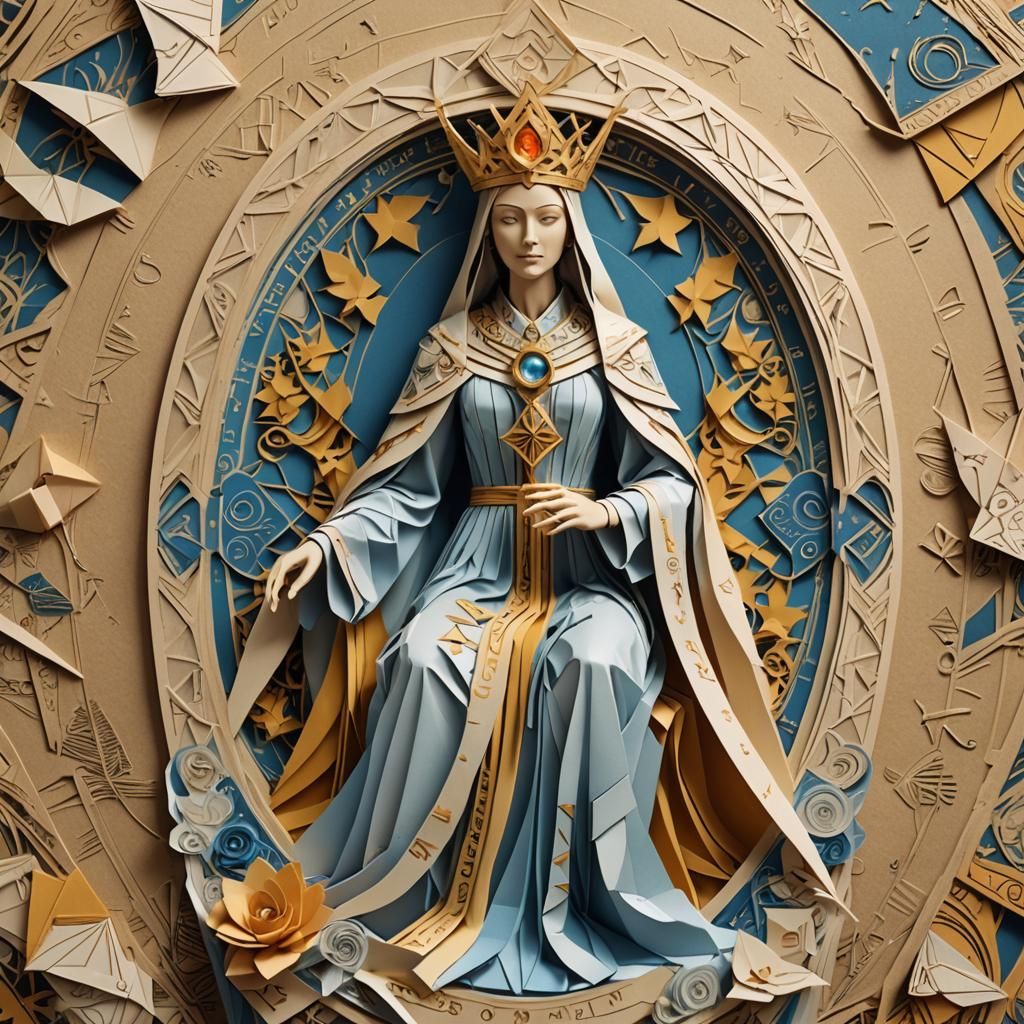 The High Priestess Tarot Card in Origami Style