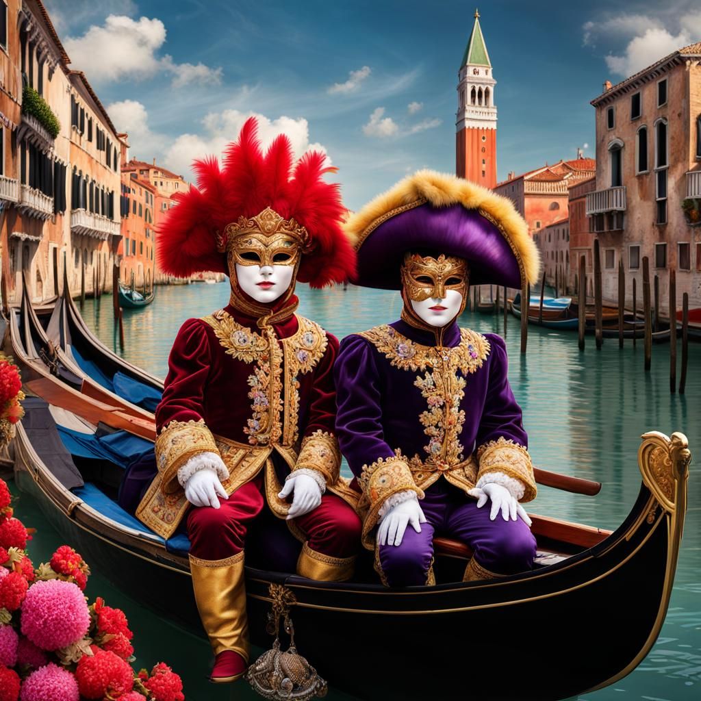 Hyperrealistic Children in Venetian Carnival Masks