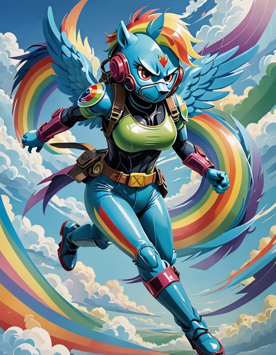 MLP Rainbow Dash Humanoid in Cubist Art Deco Style