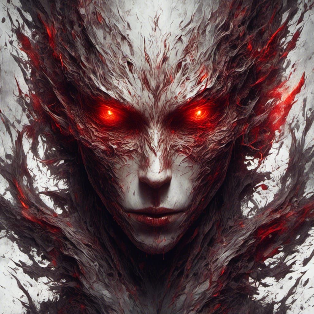 Macabre Dark Fantasy Portrait with Burning Red Eyes