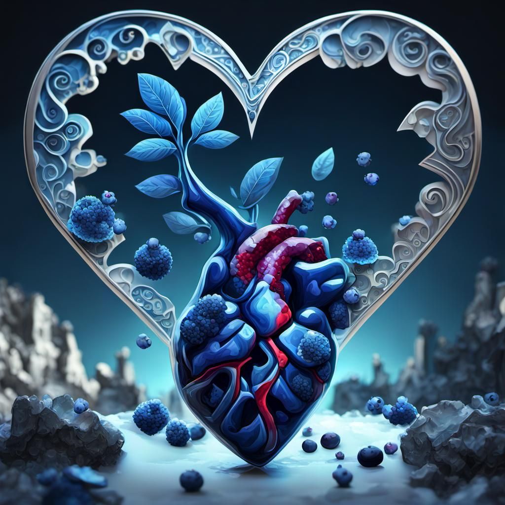 Surreal Blueberry Heart Fusion in Icy Lunar Palace