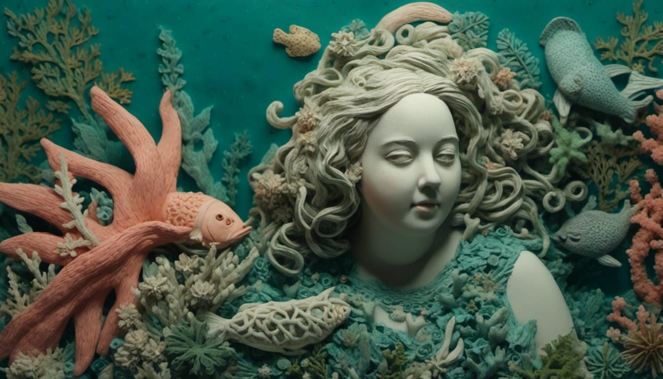 Mermaid Clay Sculpture Underwater Diorama