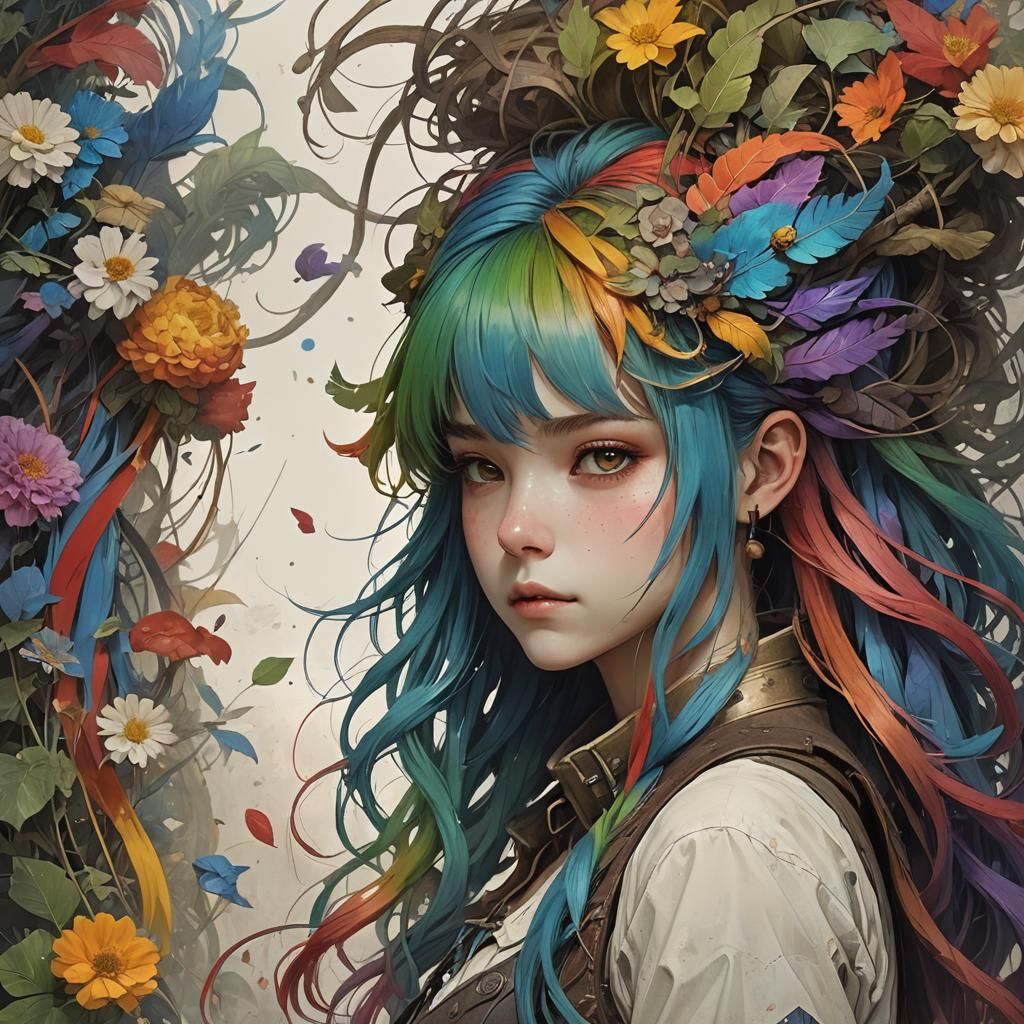 Anime Style Rainbow Hair in 3D