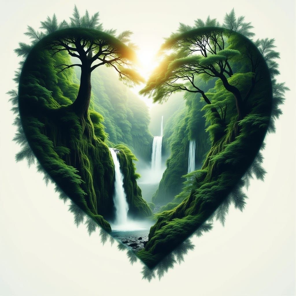 Vibrant Jungle Heart in Hyperdetailed Double Exposure