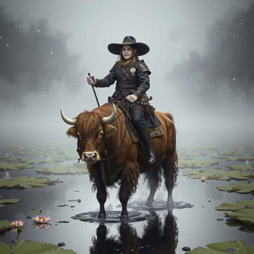 Highland Cow in Sombrero: Surreal Digital Art