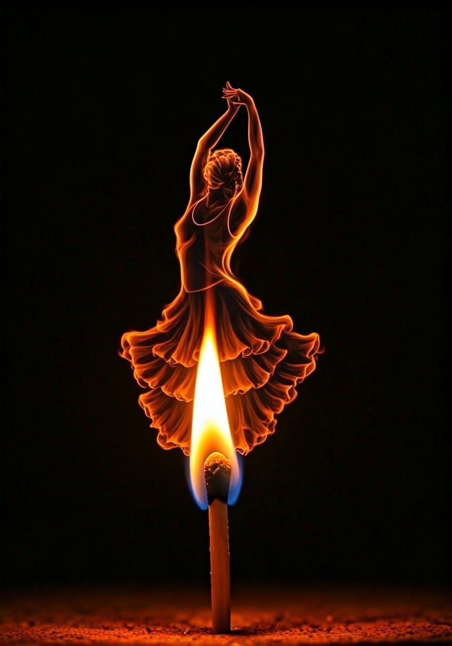 Flamenco Dancer Made of Fire on Matchstick