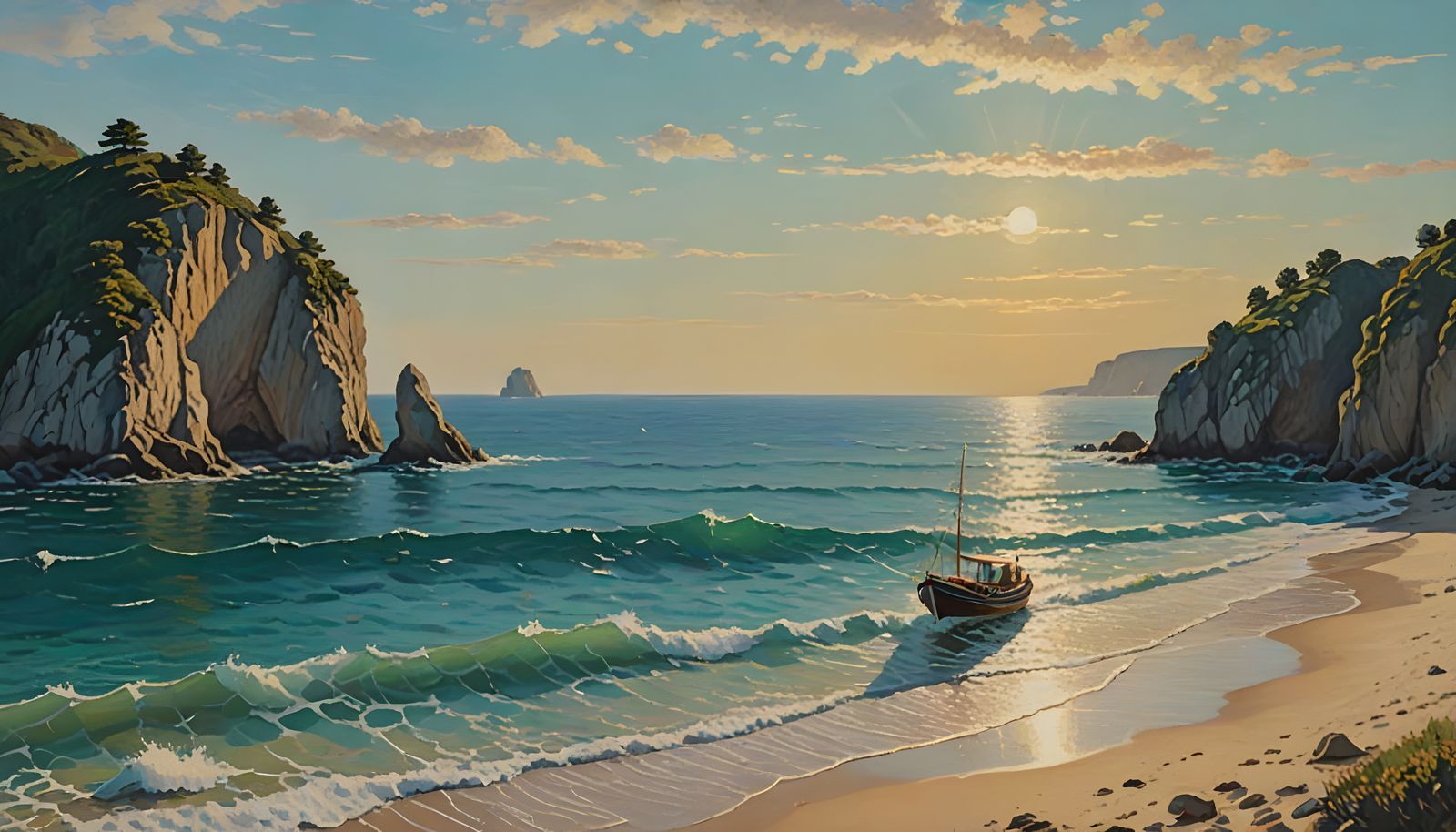 Sunlit Coastal Scene with Turquoise Water
