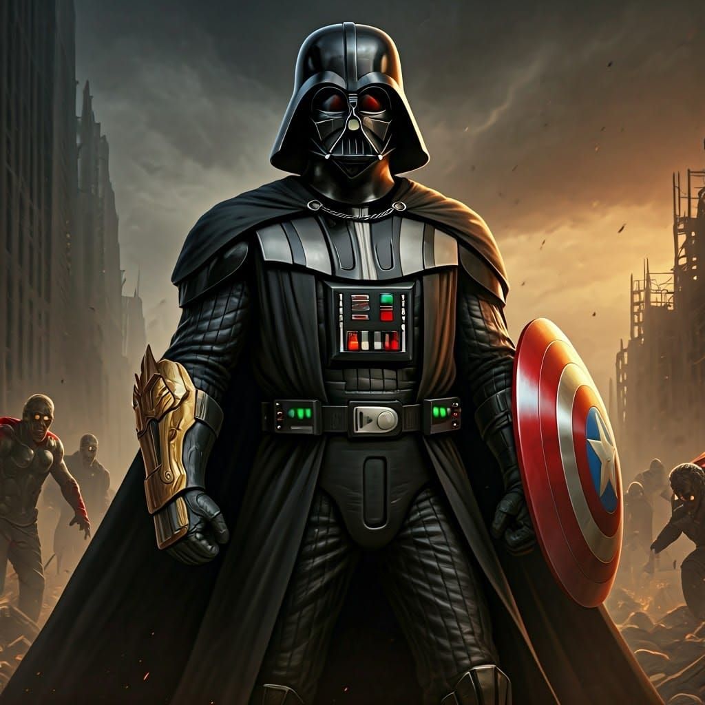 Darth Vader Battles Marvel Zombies in Apocalyptic Landscape