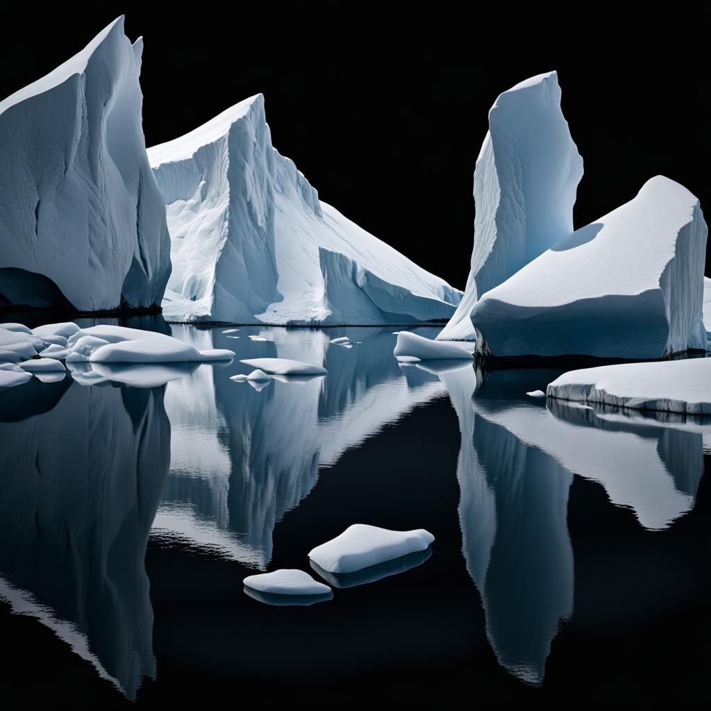 Antarctic Iceberg Reflections in Black