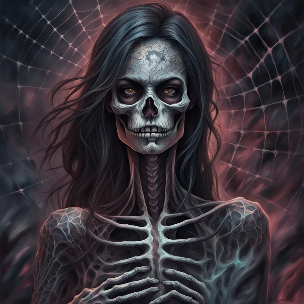 Angry Undead Skeleton Portrait with Spider Webs