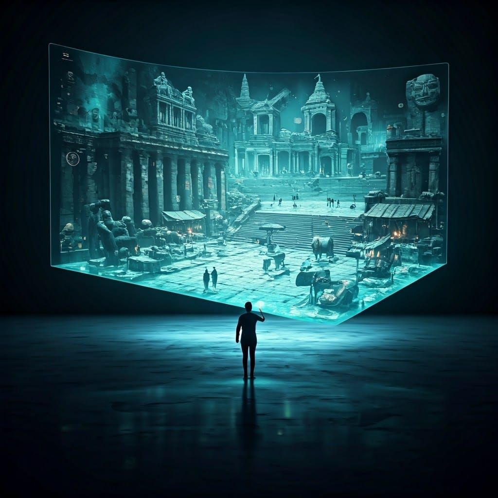 Ancient City Hologram Illuminates Futuristic Space