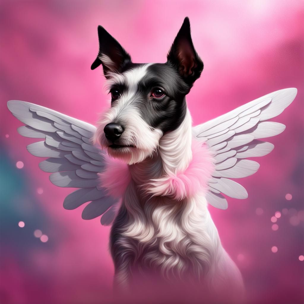 Fox Terrier with Angel Wings in Splash Art