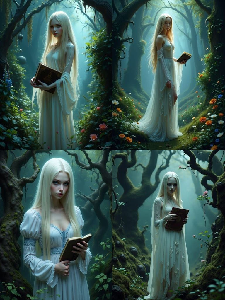 Haunting Blonde Girl at Forest's Edge