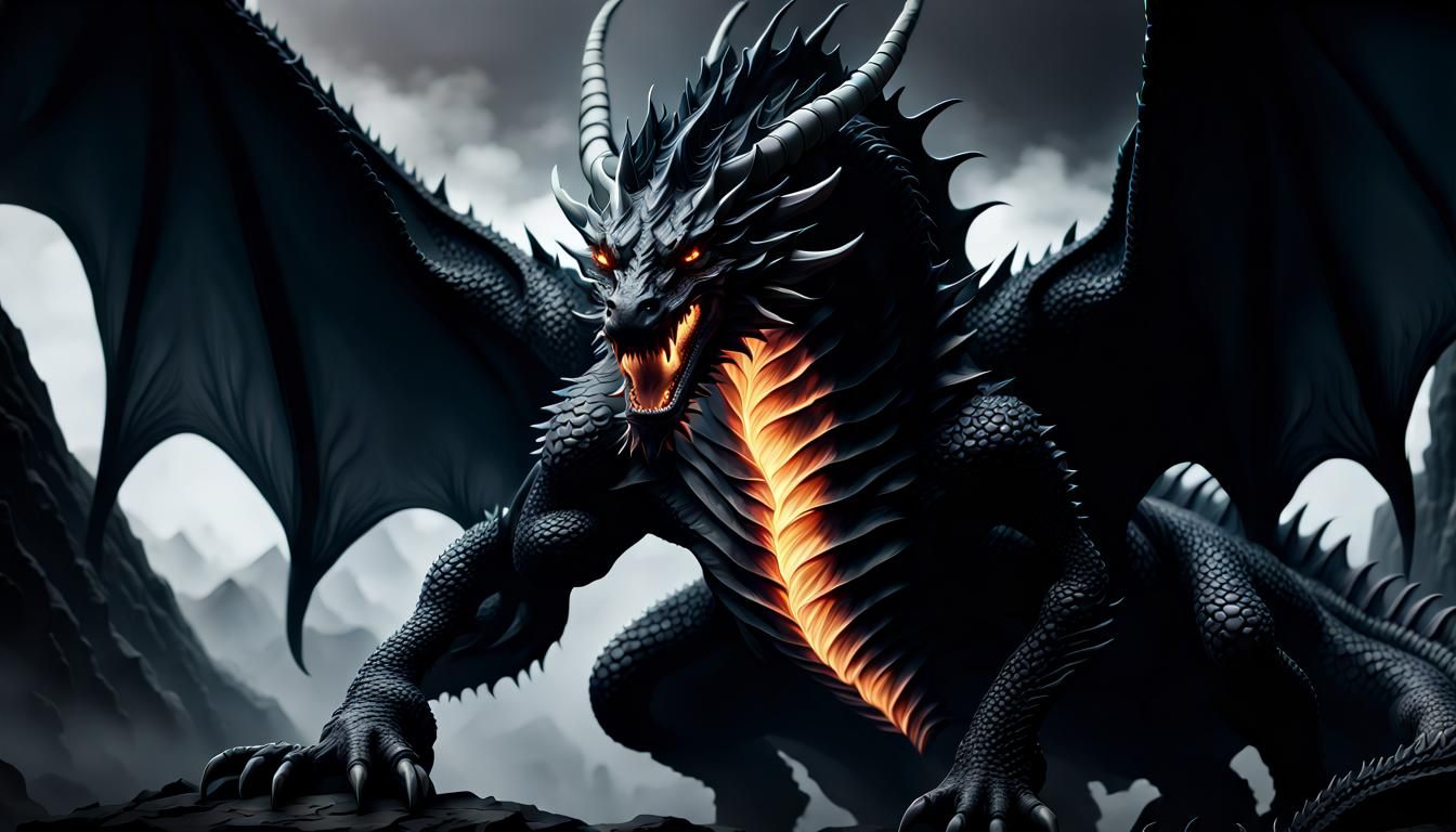 Colossal Black Dragon God in Detailed CGI