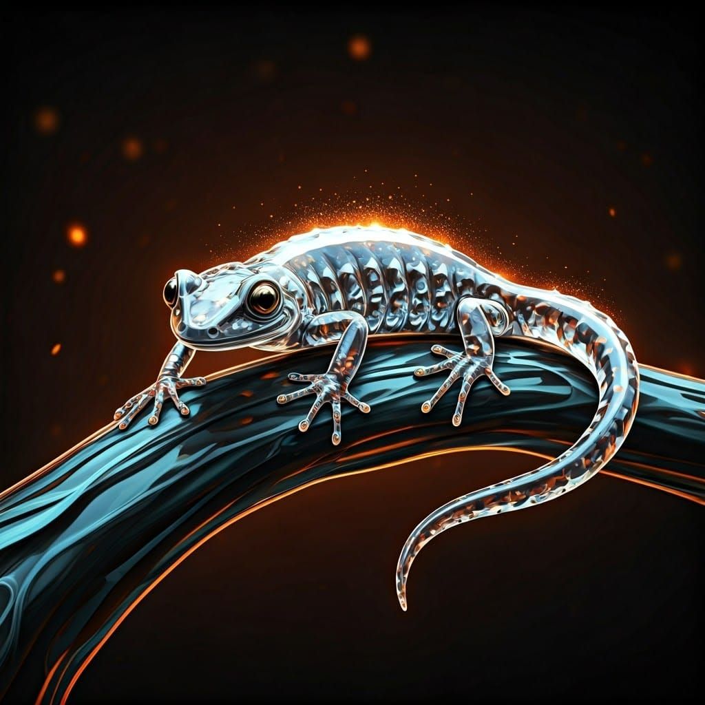 Crystal Salamander on Glass Branch: Digital Matte Painting