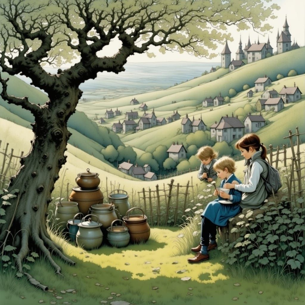 Coffee Under Apple Tree: Watercolor Painting