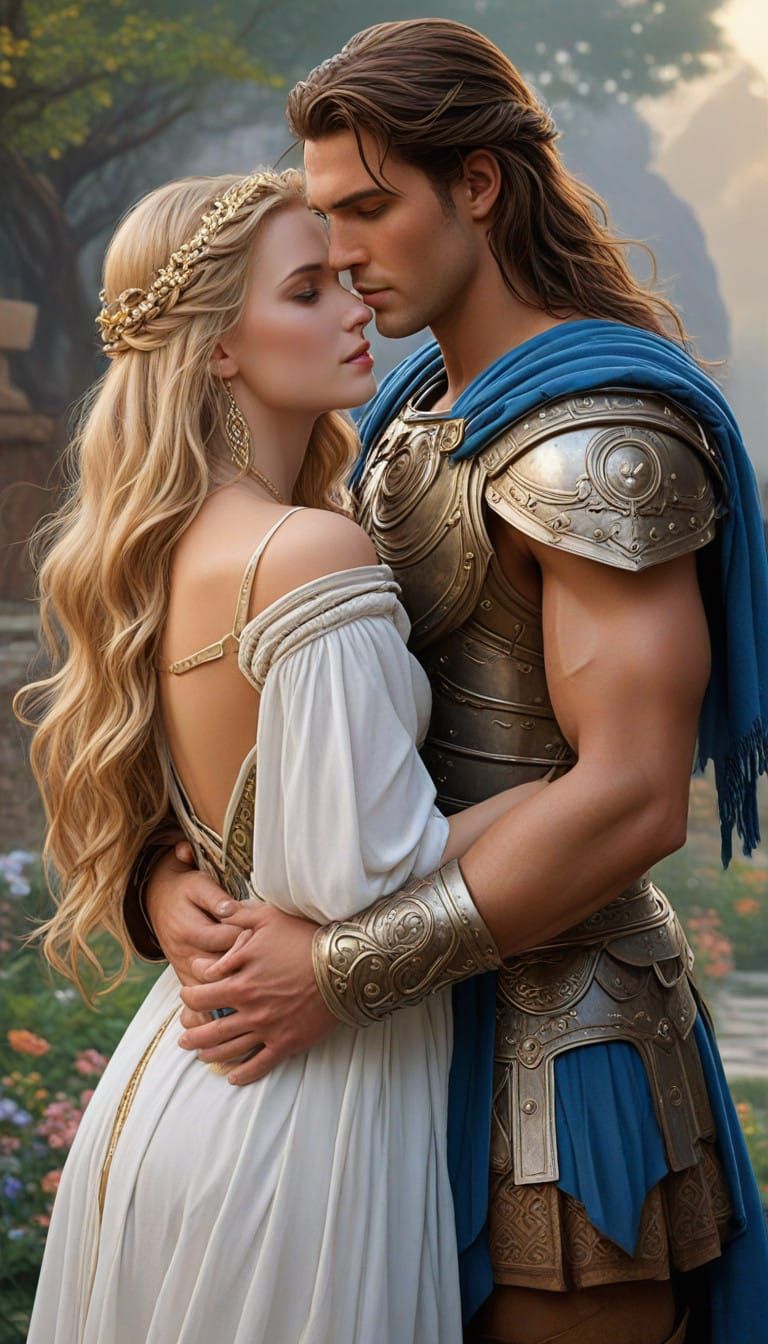 Ethereal Fantasy Portrait of Ancient Greek Warrior and Pregn...