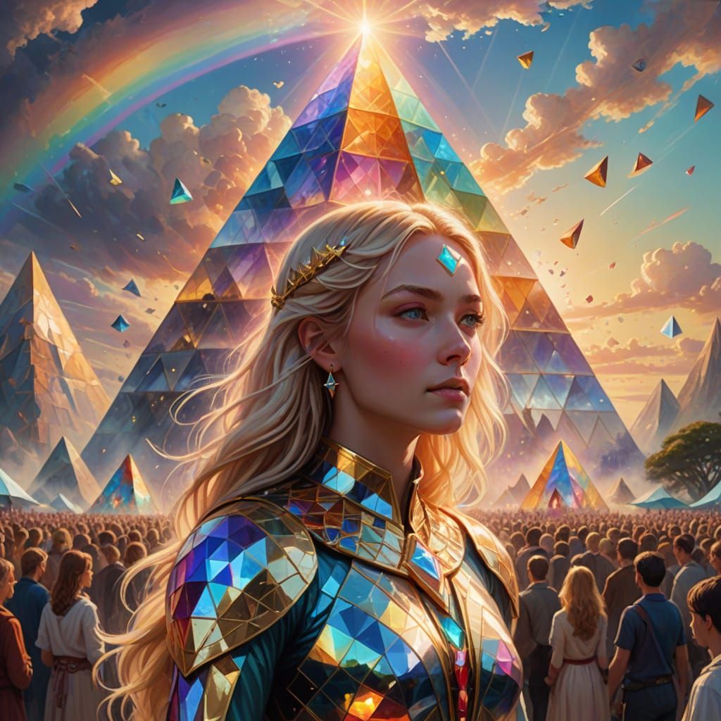 Ethereal Pleiadian Princess Amidst Crystal Pyramid