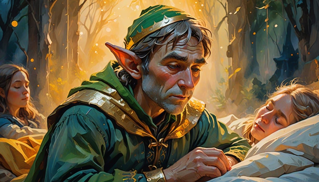 Elf Listens to God's Voice: Gouache Impasto Painting