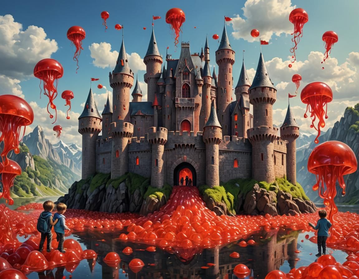 Surreal Red Jelly Castle Built by Child