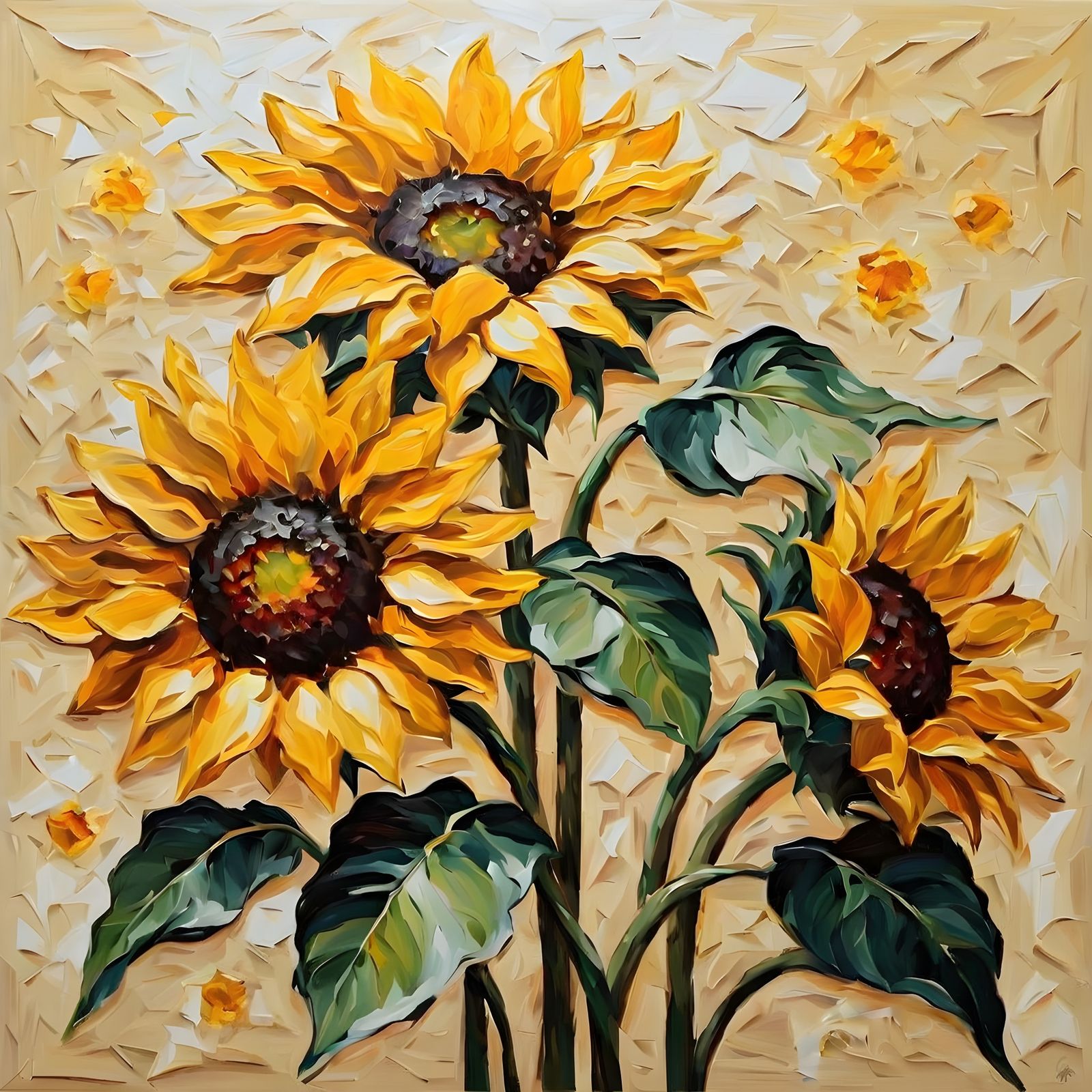 Golden Sunflowers as Impasto Oil Painting
