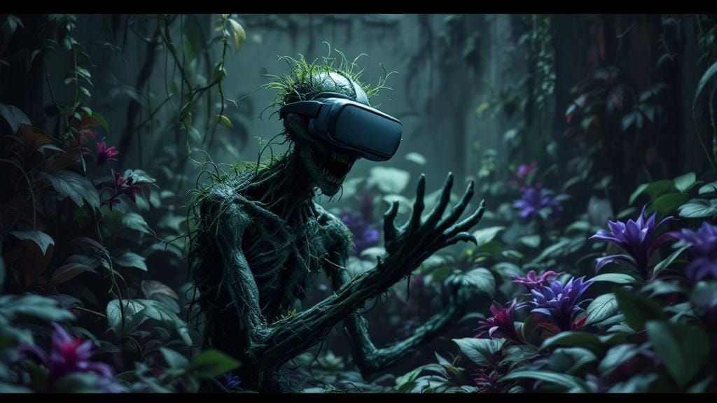 Emaciated Plant in VR Headset in Alien Garden
