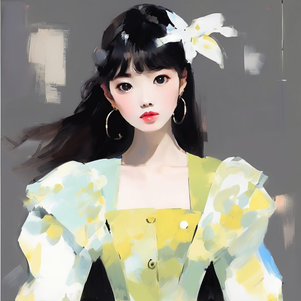 Impressionist Girl with Bouffant Sleeves in Oily Paint