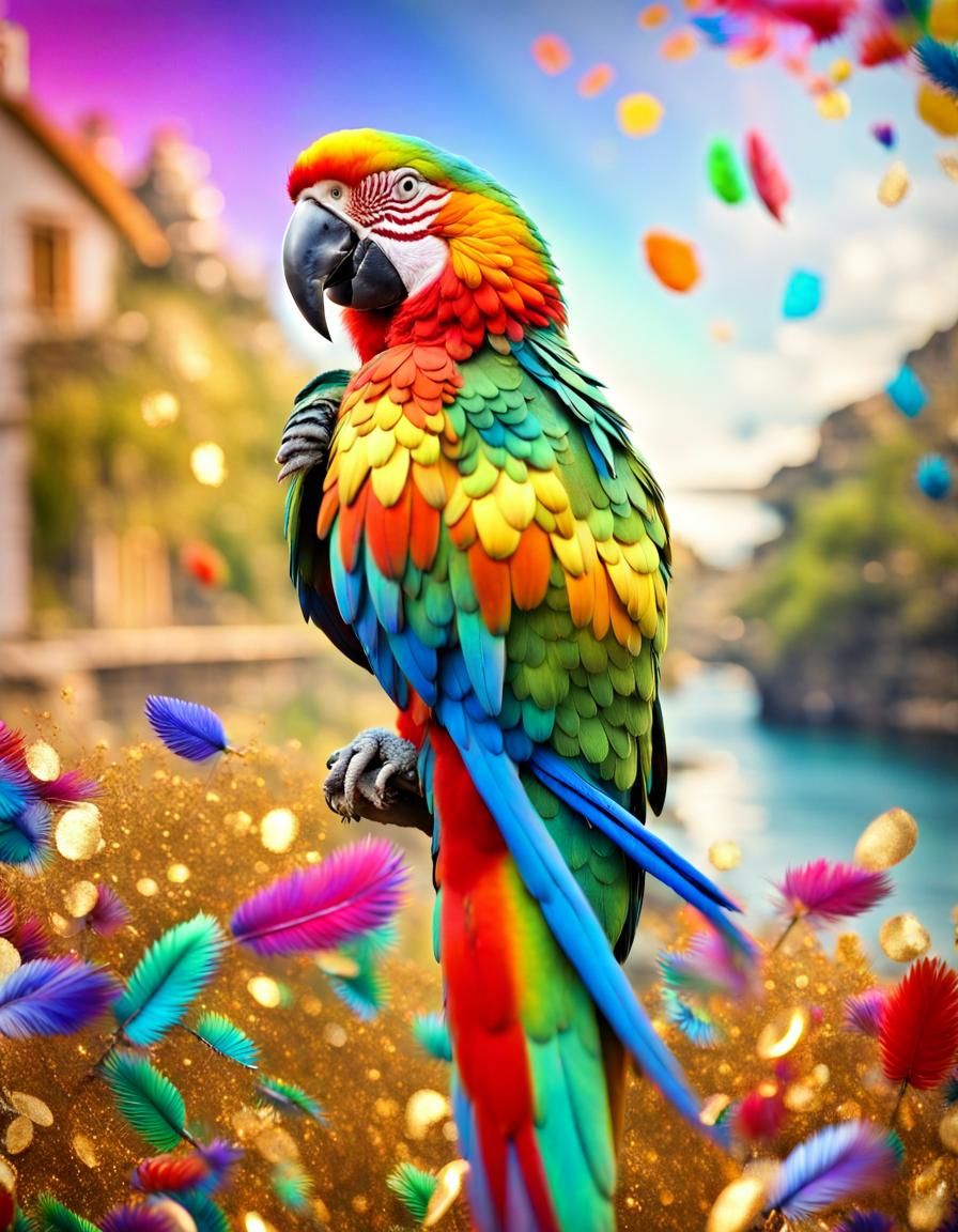 Vibrant Tropical Parrot in Iridescent Colors