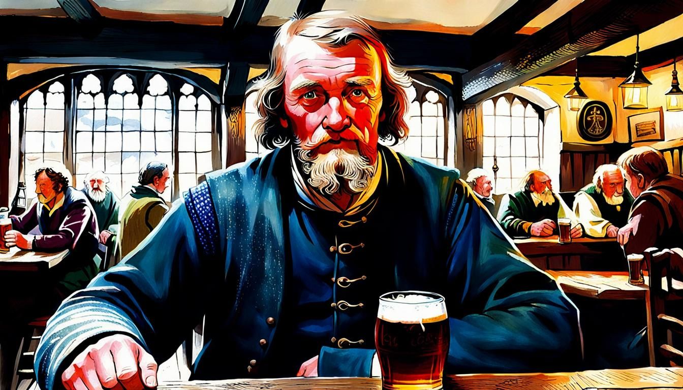 Man with Long Hair Drinking Ale in 1500