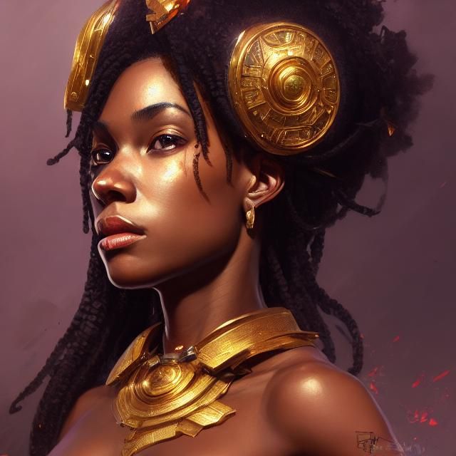 Black Gold Princess Portrait in Art Nouveau Style