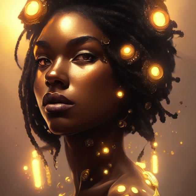 Black Gold Princess Portrait in Art Nouveau Style