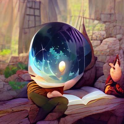Mystical Figure Pondering Orb in Storybook Style