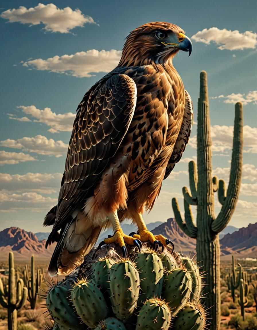 Red-Tailed Hawk in Desert Landscape