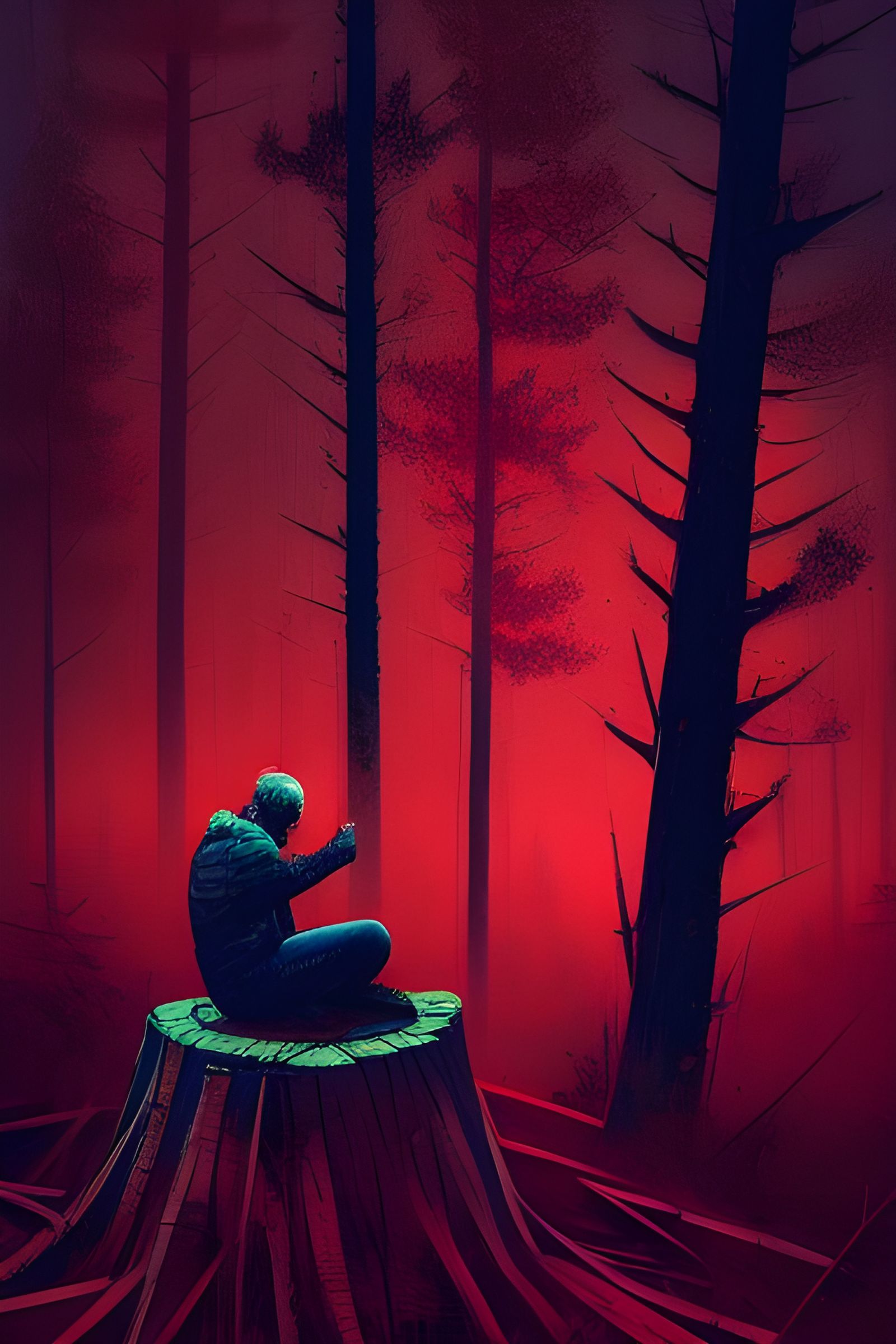 Lonely Man in Forest: Matte Painting