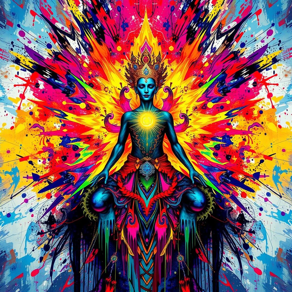 Majestic Being Radiating Energy in Graffiti Art Style