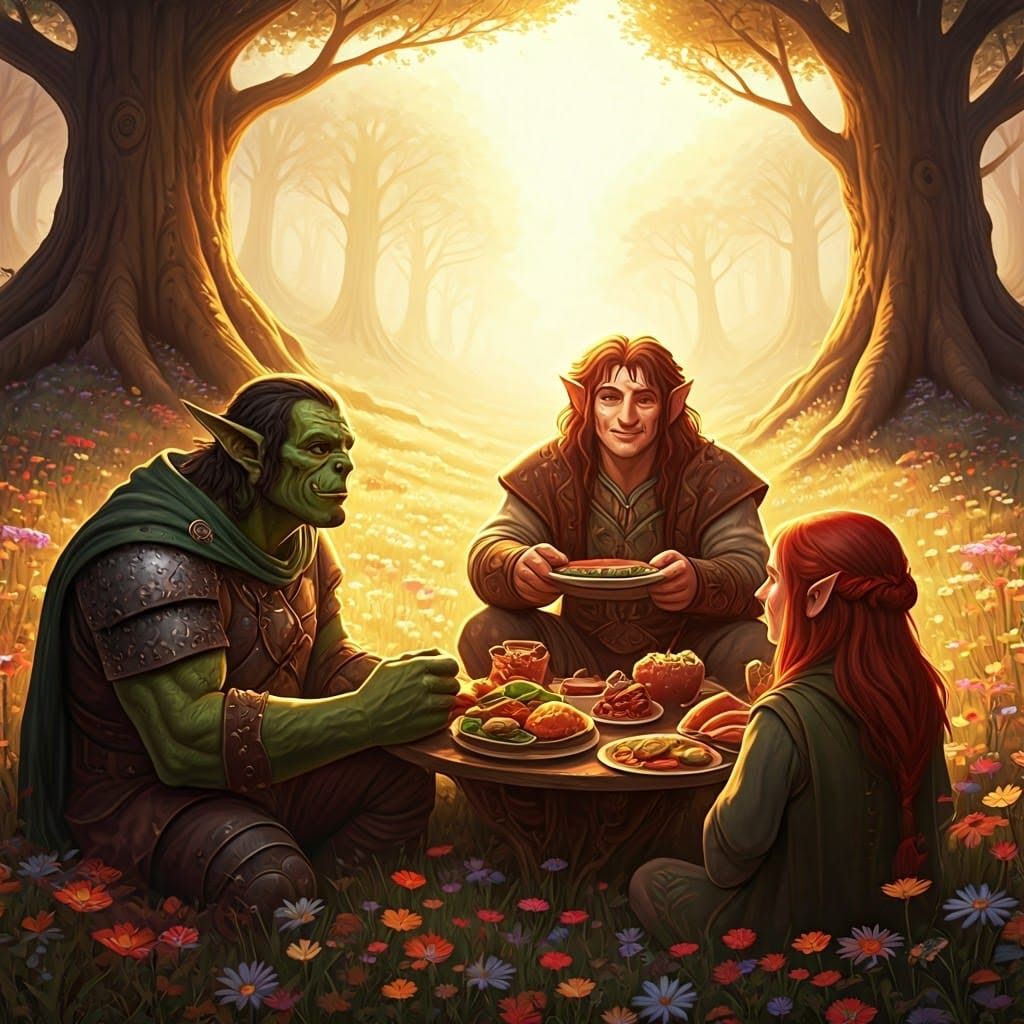 Hobbits, Orks, and Elves Share a Joyful Lunch