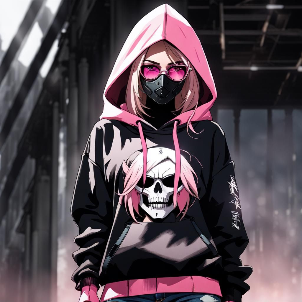 Blonde Character with Unique Features in Pink Hoodie
