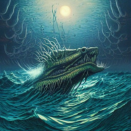 Menacing Sea Monster in Dark Fantasy Style