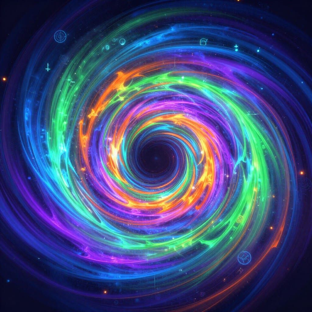Vibrant Digital Energy Vortex with Mathematical Patterns