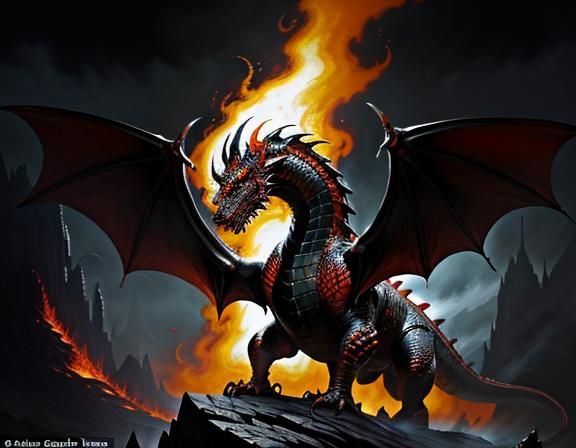 Fiery Dragon in Dynamic Fantasy Art Style