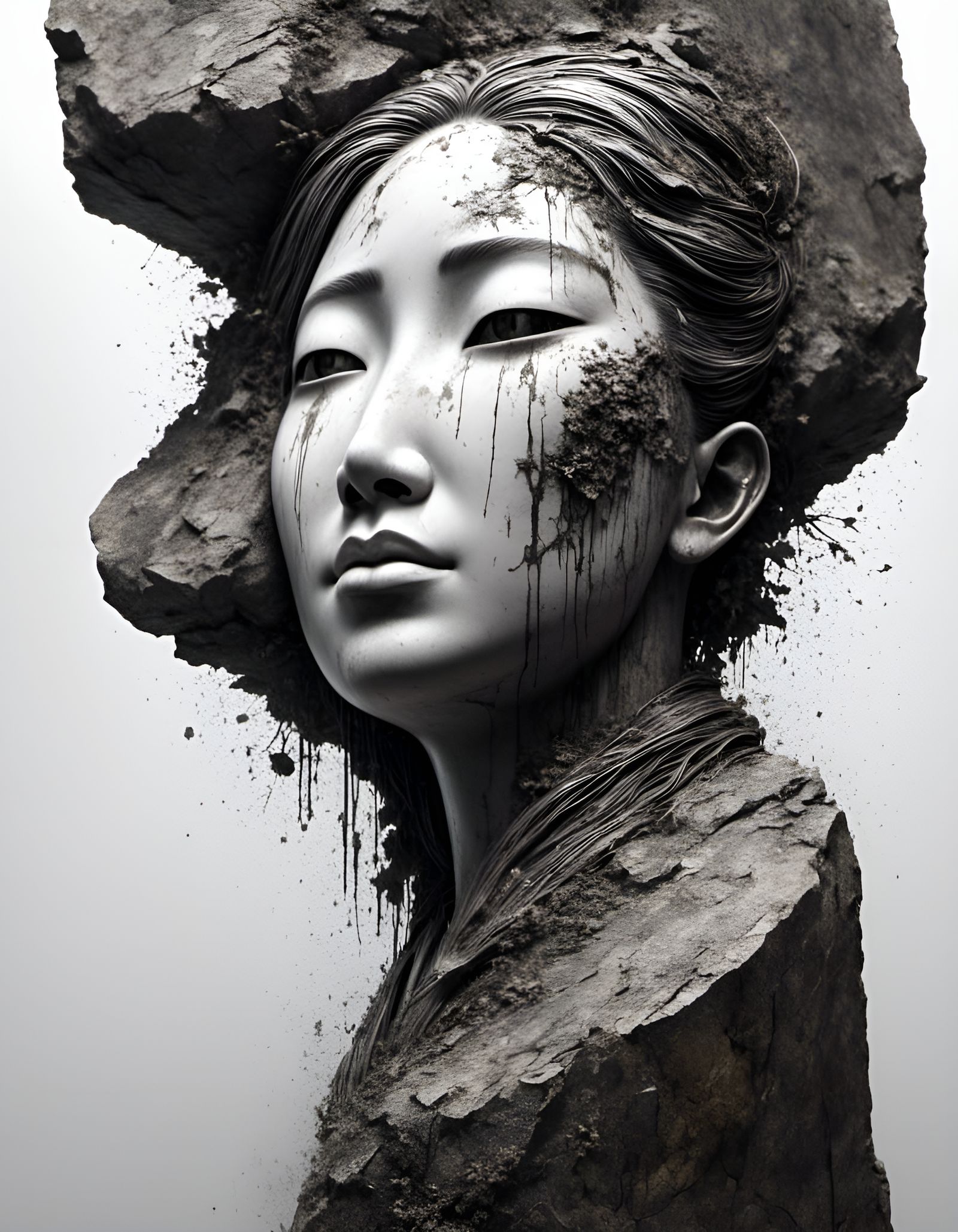 Monochrome Rock Faces in Graffiti Art Style
