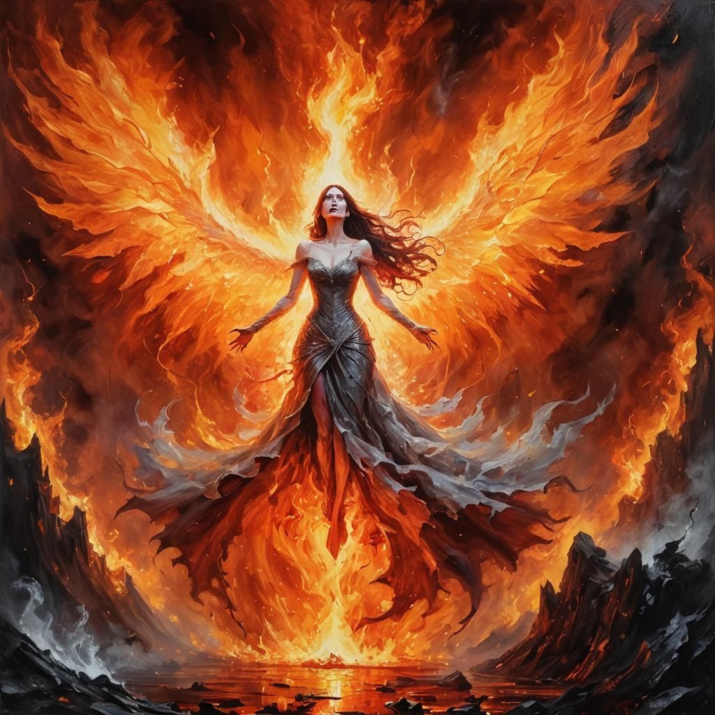 Vampire Phoenix Rising: Epic Oil Painting