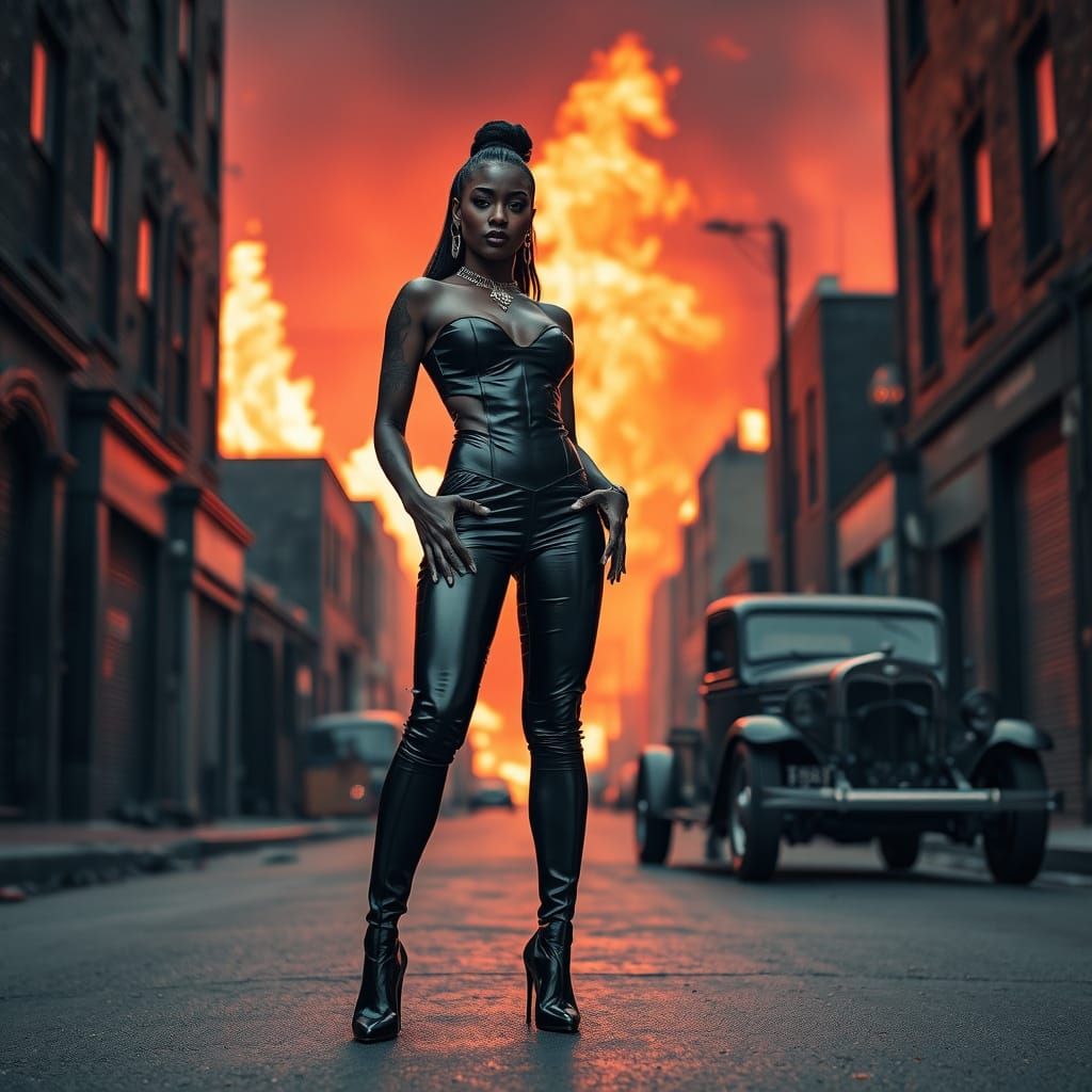 Dominatrix in Flames: A Surreal Portrait of Power and Chaos
