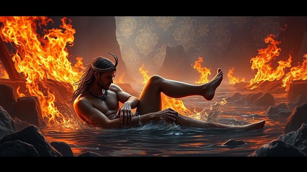 Achilles Submerged: Dark Fantasy Art Nouveau Masterpiece