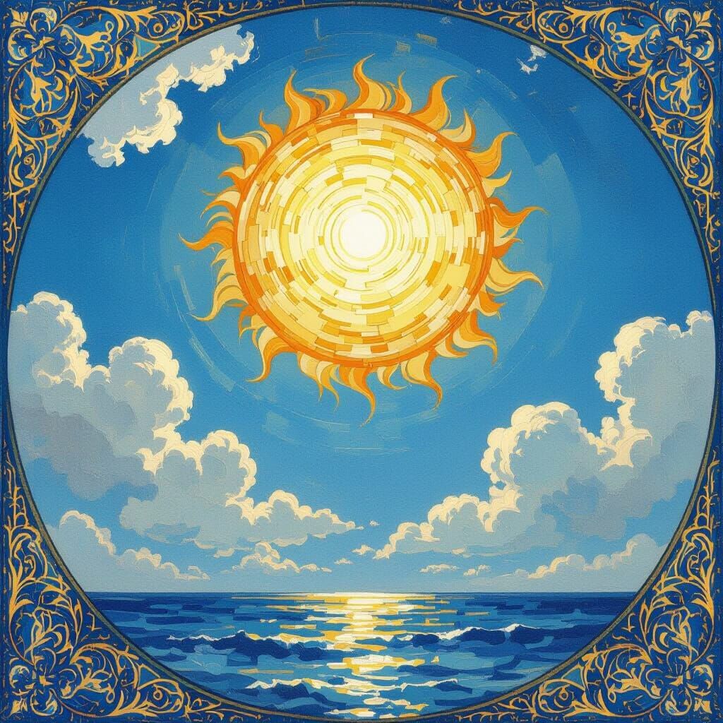 Radiant Sun in Blue Sky as Impressionist Painting