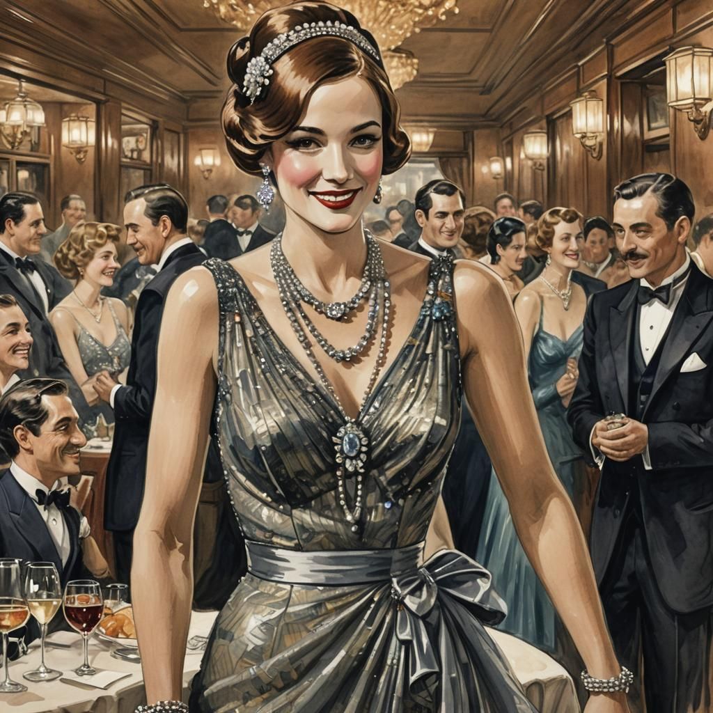 Elegant Hostess Greets Guests: Expressionist Oil Painting