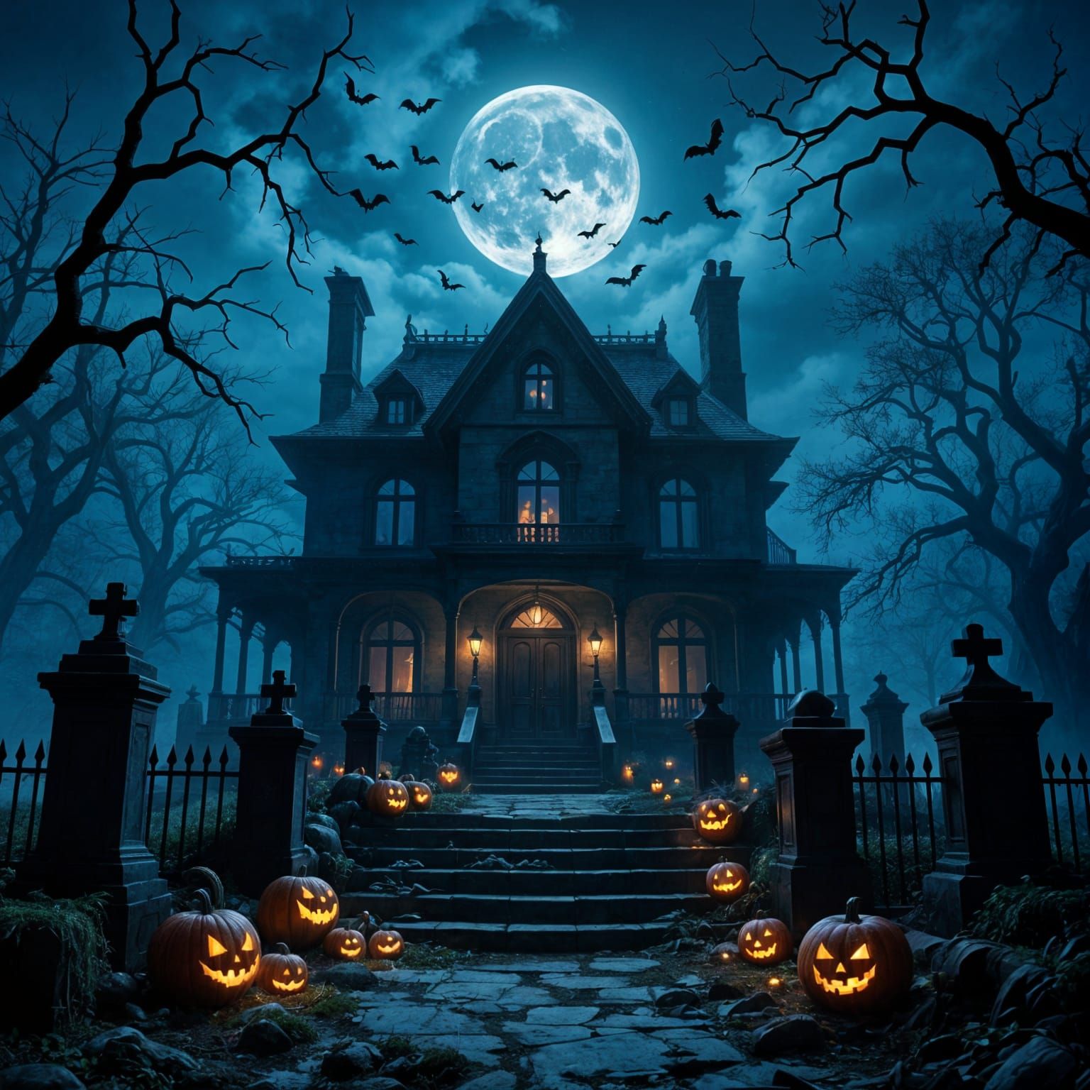 Eerie Haunted House on Halloween Night