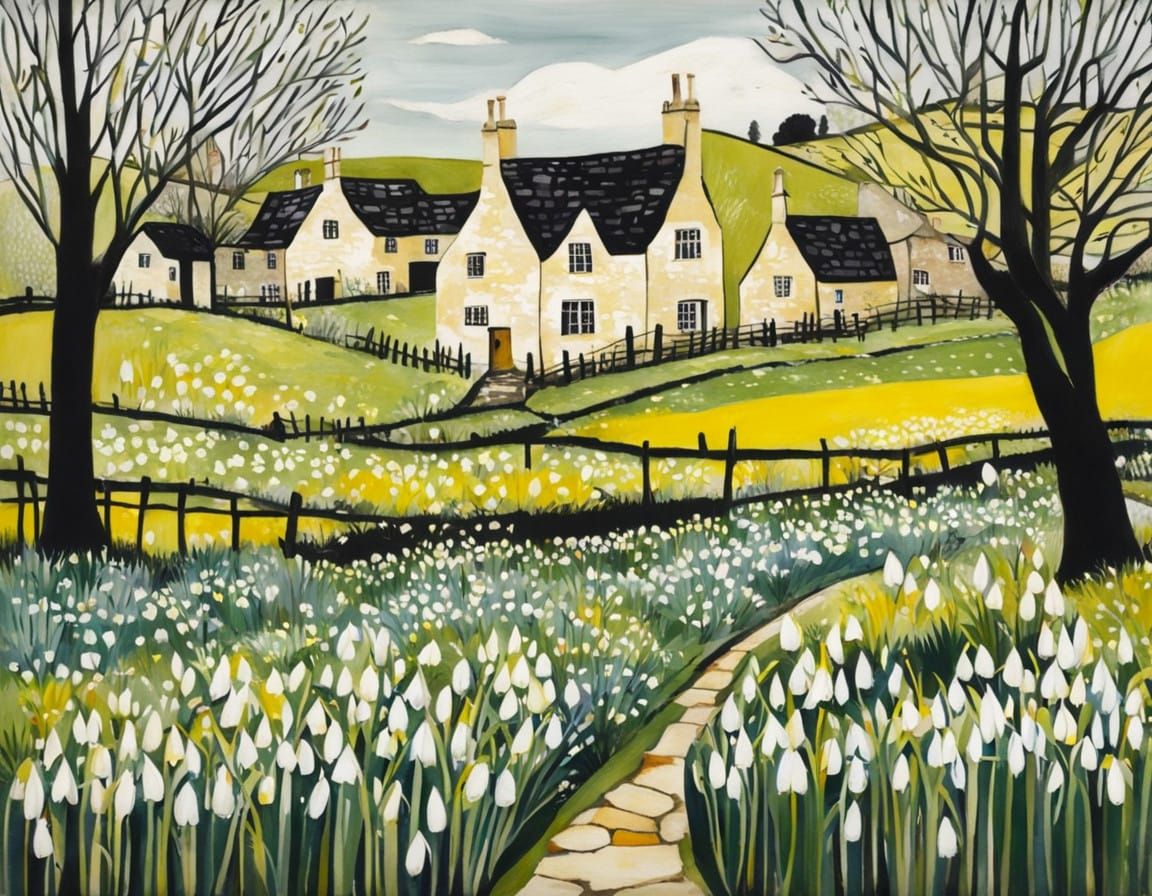 Early Spring in a Cotswold Village